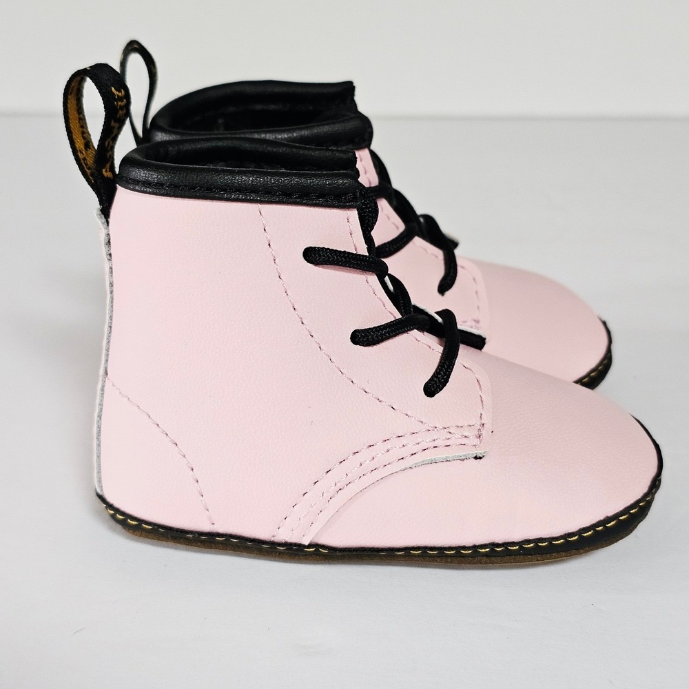 Infant Dr Martens Pink Crib Boots Soft Sole Lace Up Baby Shoes 1460 Style - Picture 2 of 12